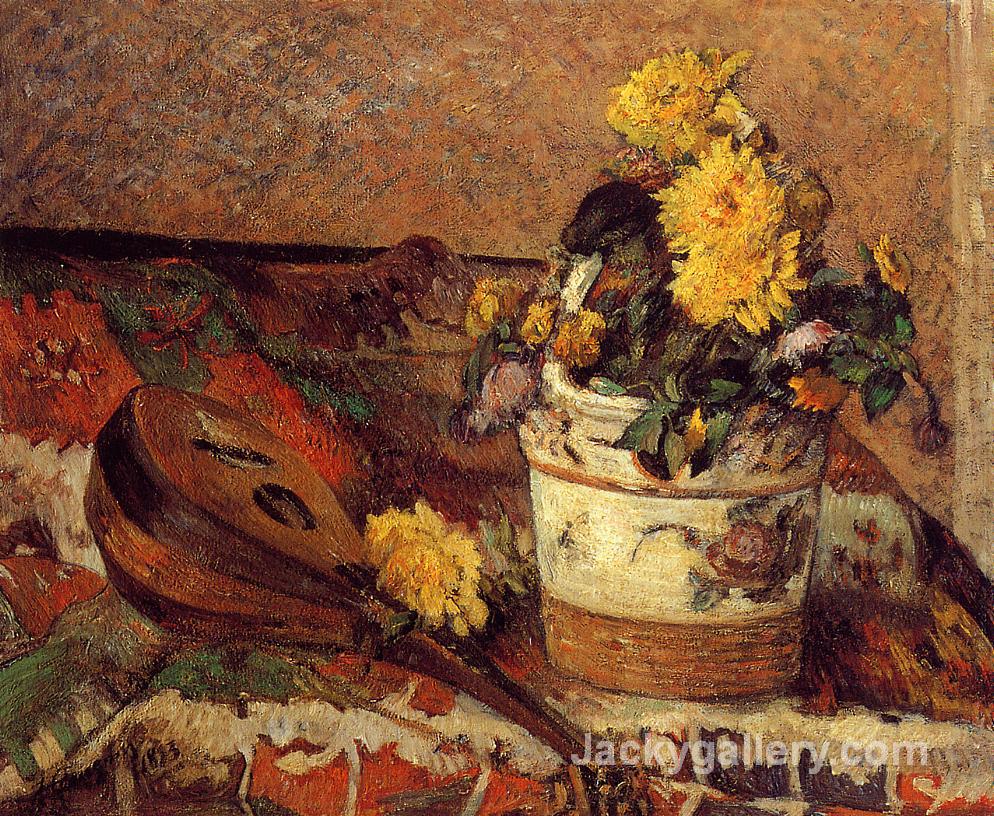 Dahlias and Mandolin by Paul Gauguin paintings reproduction